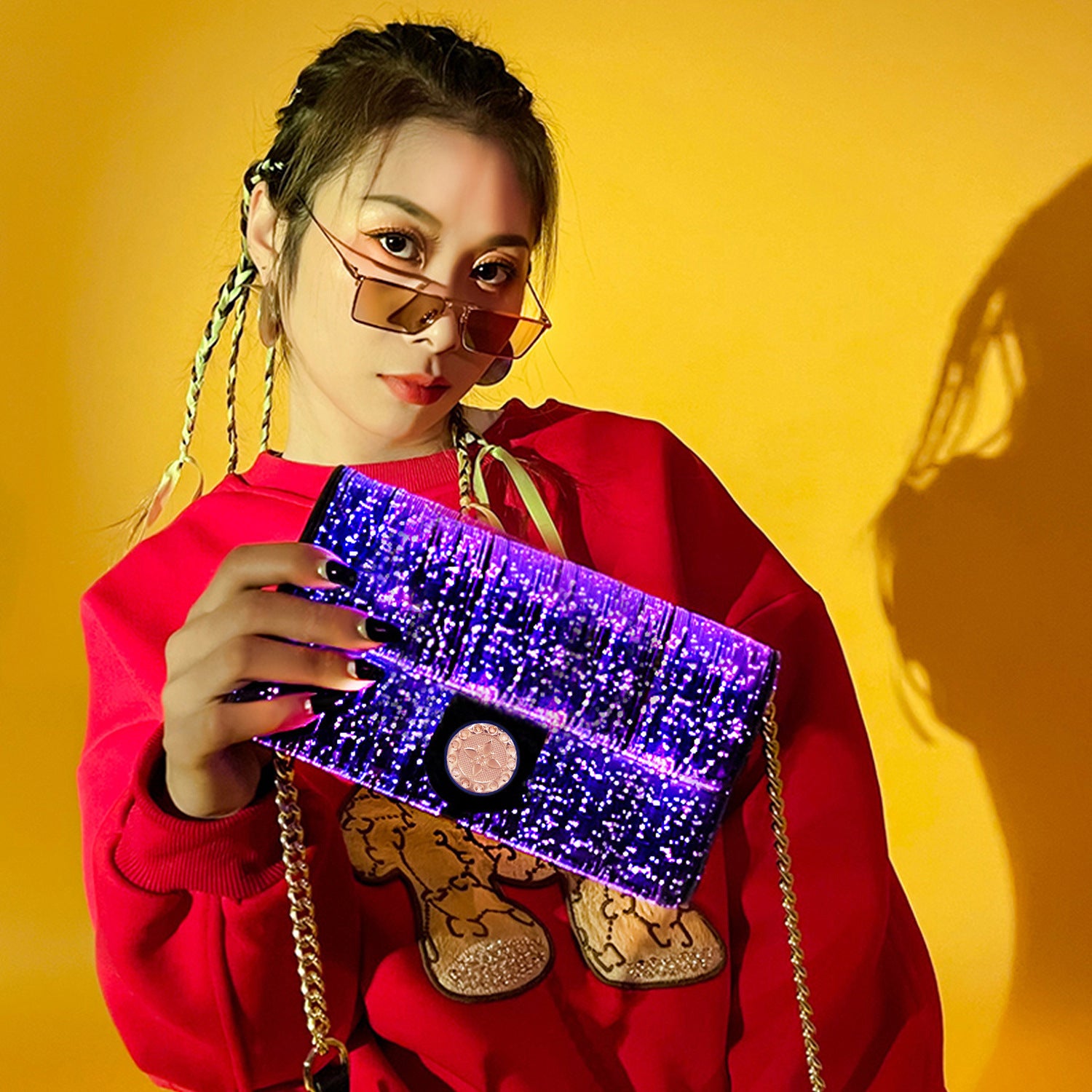 Optical Fiber Leather Luminous Women's Bag Small Square Bag