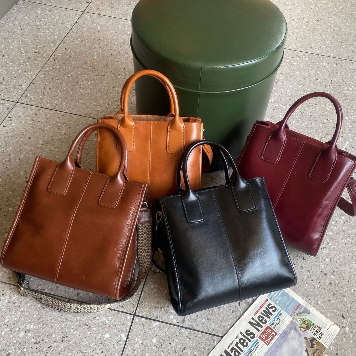 Women's Crossbody Vegetable Tanning Leather Single Shoulder Wide Strap Ribbon Vertical Square Bag