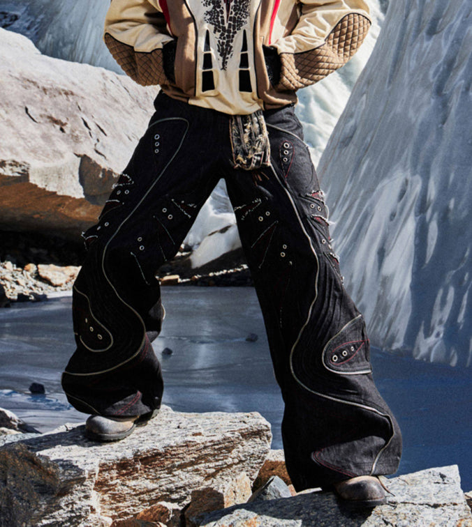 Scar-structured Black Aurochs Denim Jeans