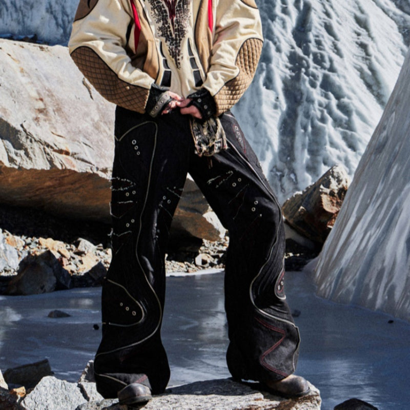 Scar-structured Black Aurochs Denim Jeans