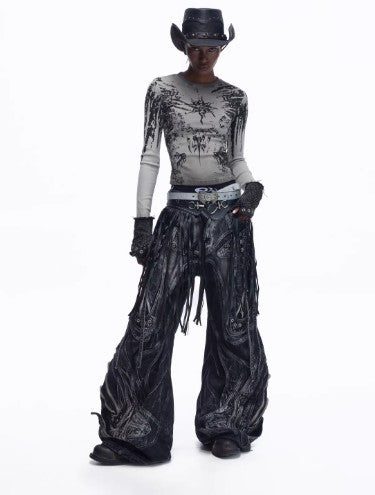 Alien-inspired Drawstring-adjustable Silhouette-defining Patchwork Denim Jeans