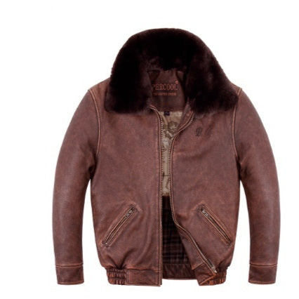 American Style Men's Casual Flight Suit Genuine Leather Jacket