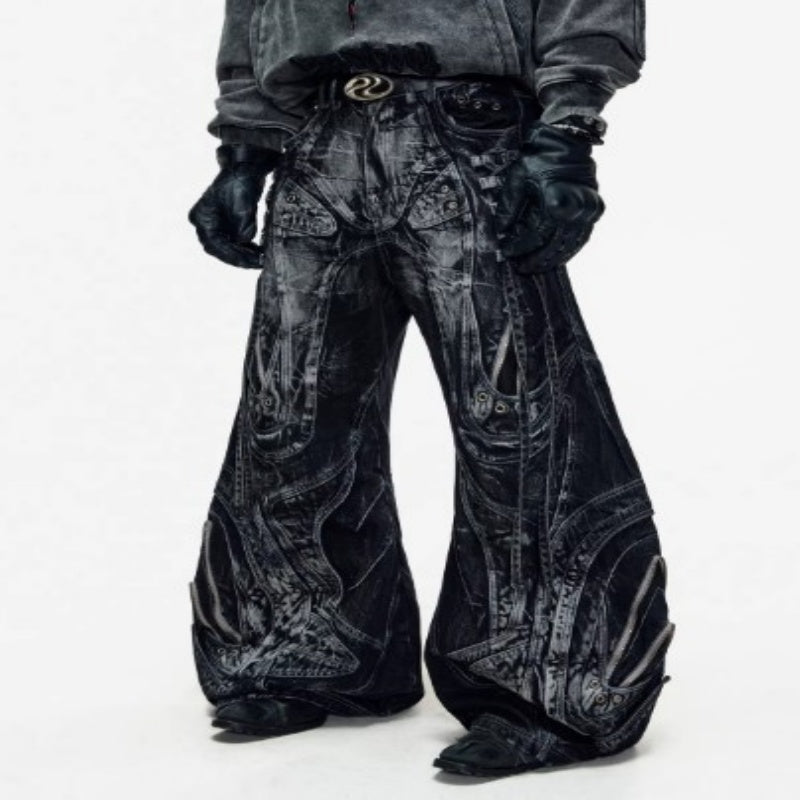 Alien-inspired Drawstring-adjustable Silhouette-defining Patchwork Denim Jeans